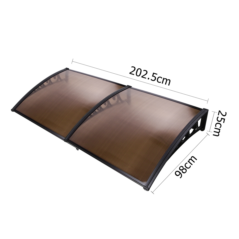 Instahut Window Awning Door Canopy 1m x 2m Brown view 2