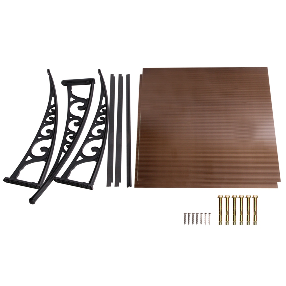 Instahut Window Awning Door Canopy 1m x 2m Brown view 6