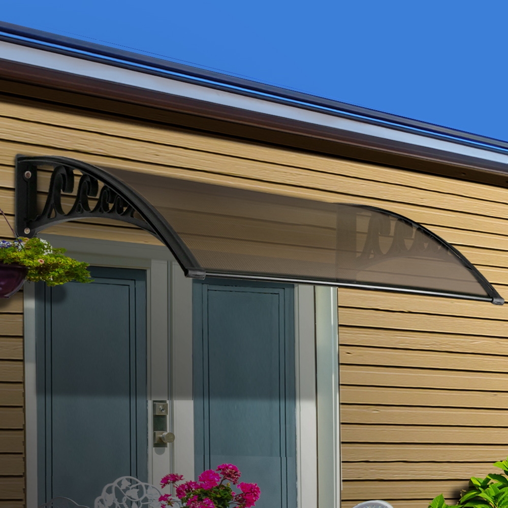 Instahut Window Awning Door Canopy 1m x 2m Brown view 7