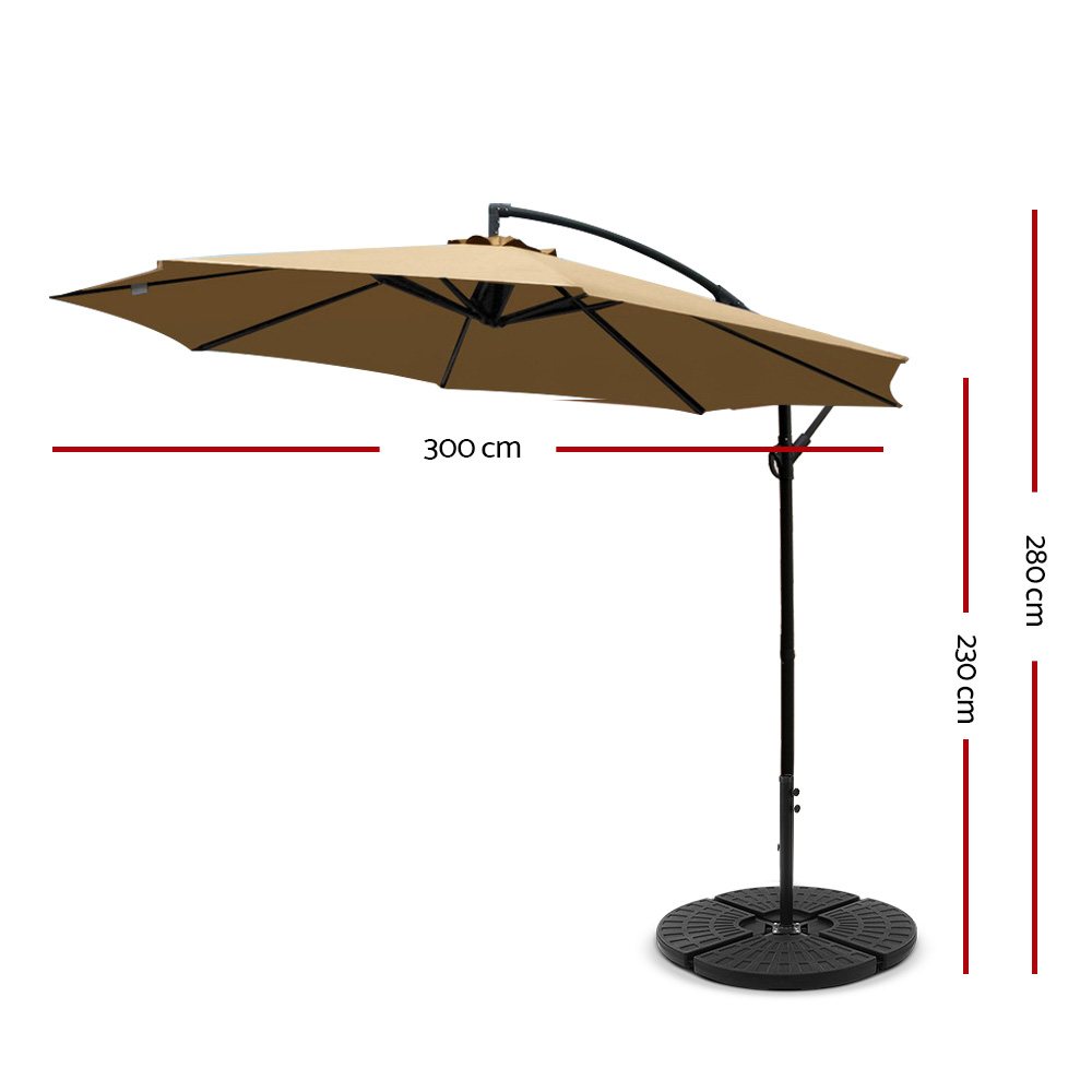 Instahut 3m Outdoor Umbrella w/Base Cantilever Beach Garden Patio Beige view 2