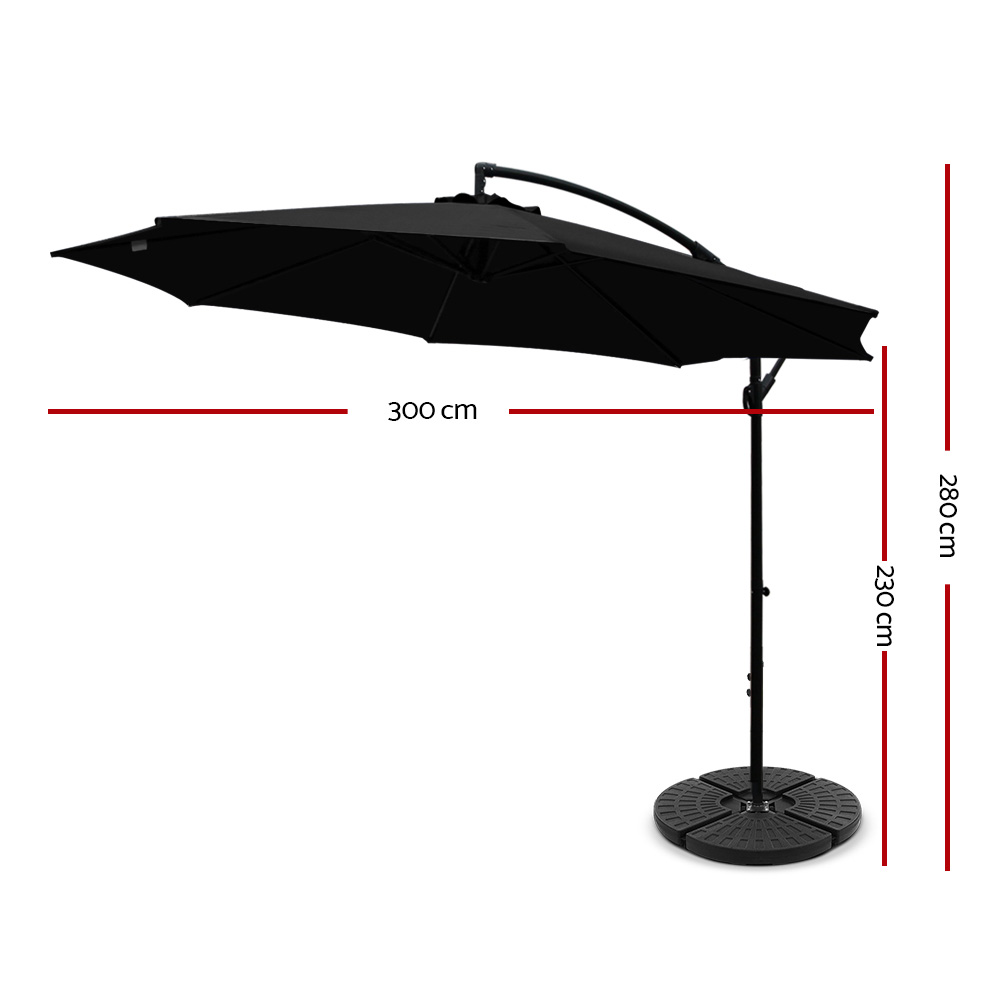 Instahut 3m Outdoor Umbrella w/Base Cantilever Beach Garden Patio Black view 2