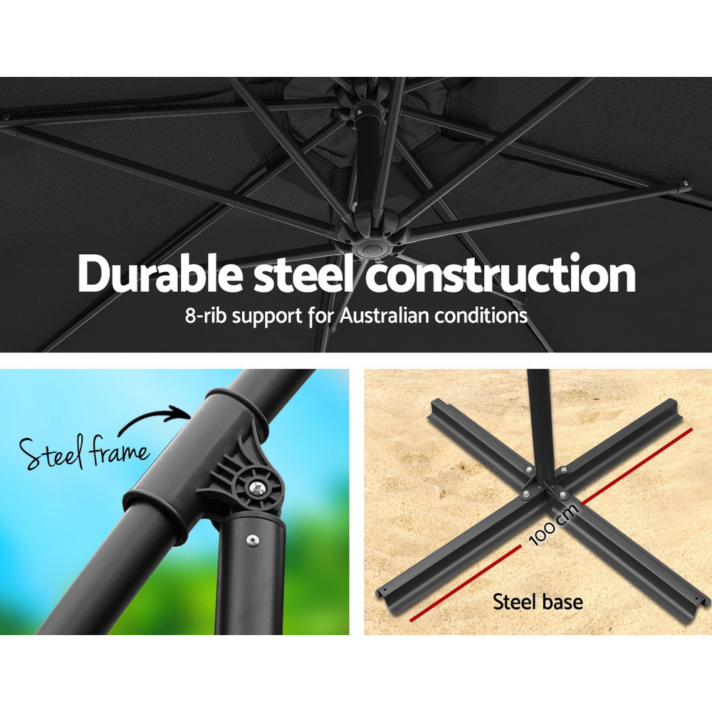Instahut 3m Outdoor Umbrella w/Base Cantilever Beach Garden Patio Black view 4