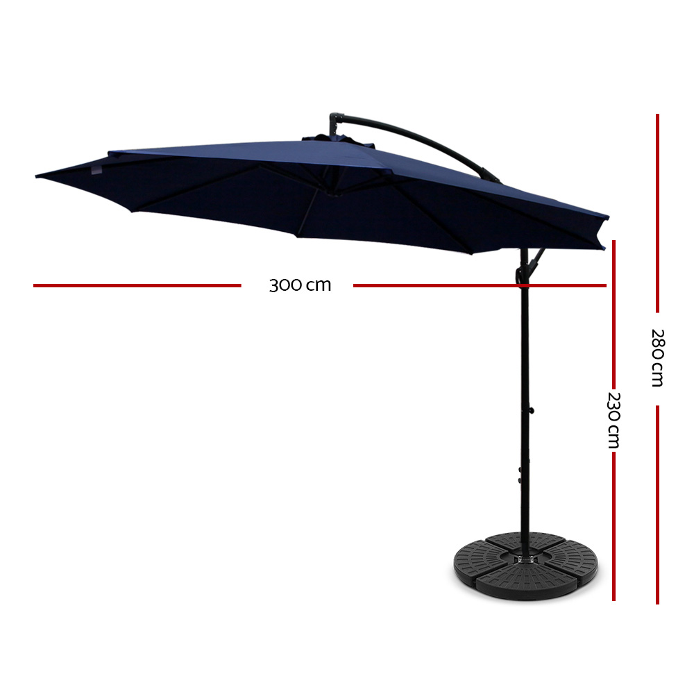Instahut 3m Outdoor Umbrella w/Base Cantilever Beach Garden Patio Navy view 2