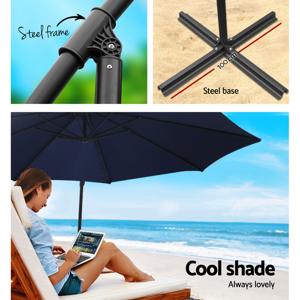 Instahut 3m Outdoor Umbrella w/Base Cantilever Beach Garden Patio Navy view 4