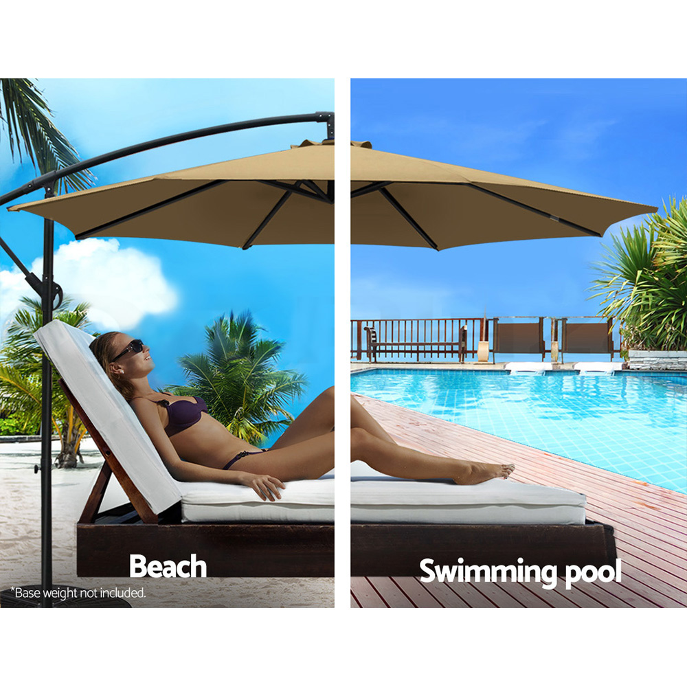 Instahut 3m Outdoor Umbrella Cantilever Beach Garden Patio Beige view 4