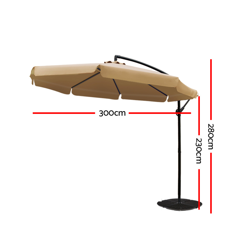 Instahut 3m Outdoor Umbrella Cantilever Garden Beach Patio Beige view 2
