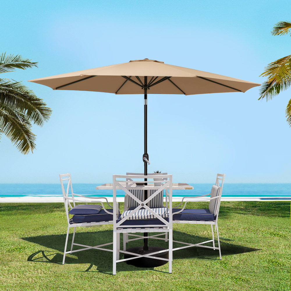 Instahut 2.7m Outdoor Umbrella Pole Stand Garden Sun Beige view 7