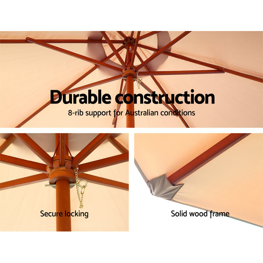 Instahut 3m Outdoor Umbrella Pole Umbrellas Beach Garden Sun Stand Patio Beige view 4