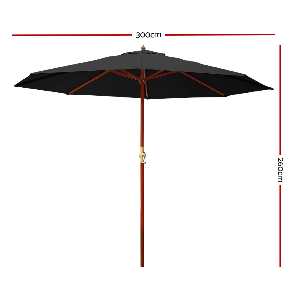 Instahut 3m Outdoor Umbrella Pole Umbrellas Beach Garden Sun Stand Patio Black view 2