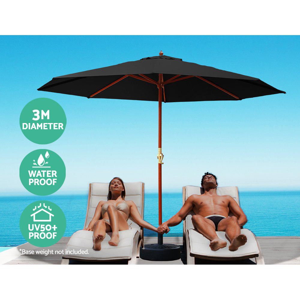 Instahut 3m Outdoor Umbrella Pole Umbrellas Beach Garden Sun Stand Patio Black view 4