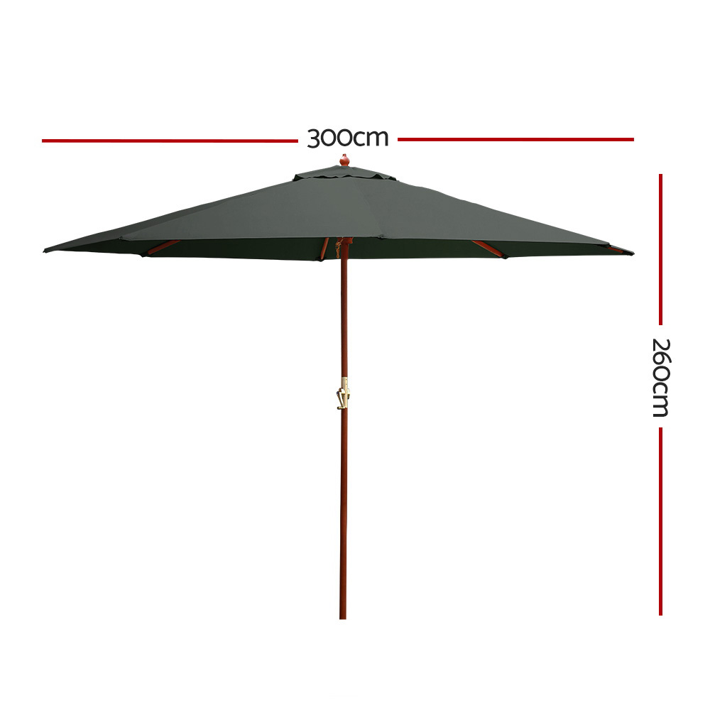 Instahut 3m Outdoor Umbrella Pole Umbrellas Beach Garden Sun Stand Patio Charcoal view 2