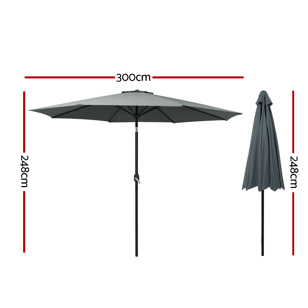 Instahut 3m Outdoor Umbrella Beach Pole Garden Patio Tilt Charcoal view 2