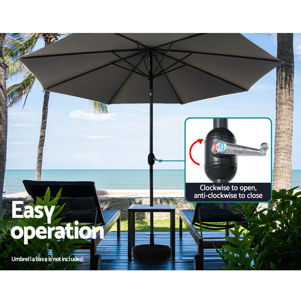 Instahut 3m Outdoor Umbrella Beach Pole Garden Patio Tilt Charcoal view 5