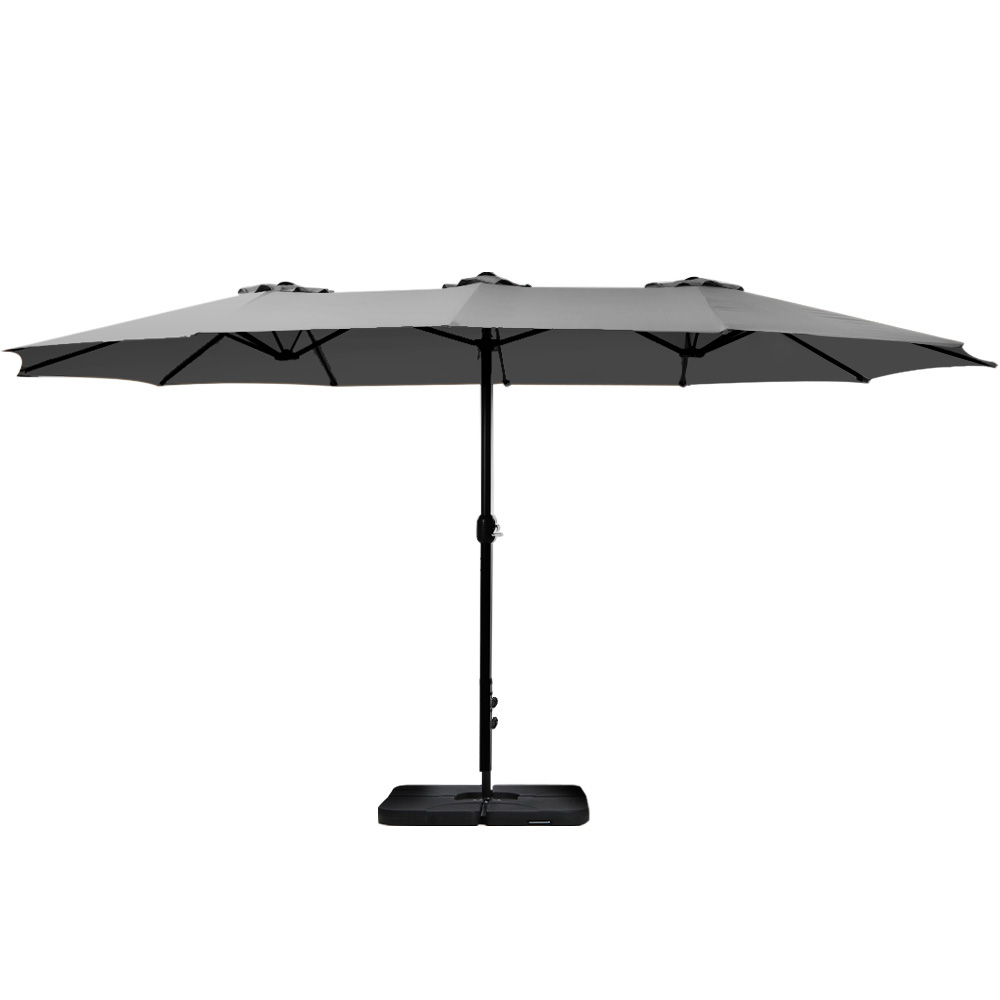 Instahut 4.57m Outdoor Umbrella w/Base Stand Beach Pole Garden Tilt Charcoal view 3