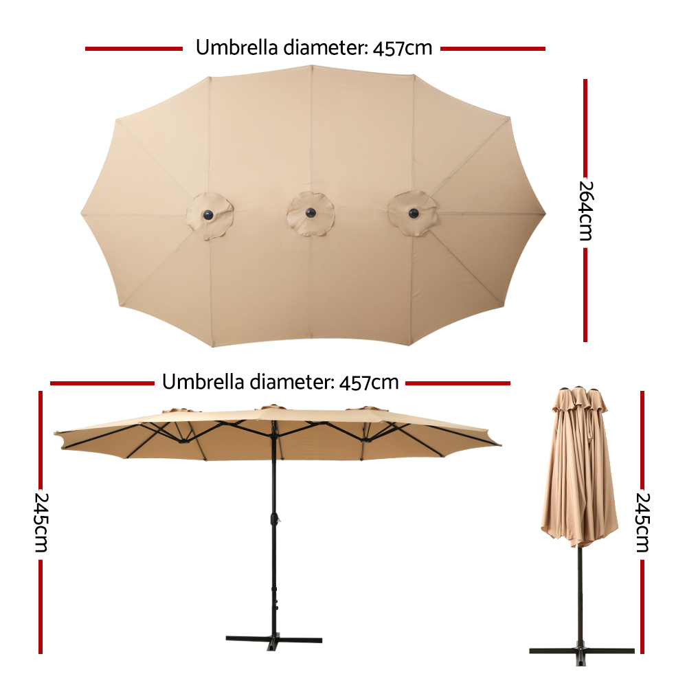 Instahut 4.57m Outdoor Umbrella Beach Pole Garden Tilt Beige view 2