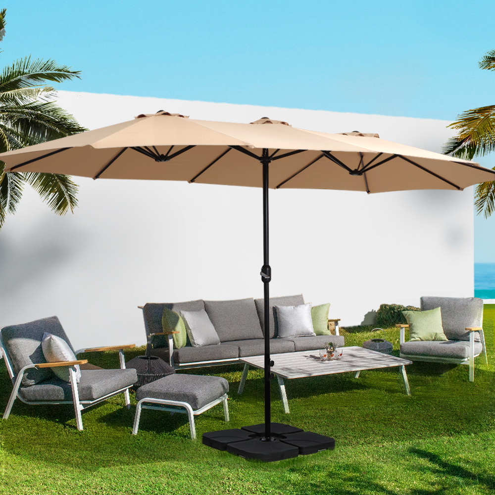 Instahut 4.57m Outdoor Umbrella Beach Pole Garden Tilt Beige view 8