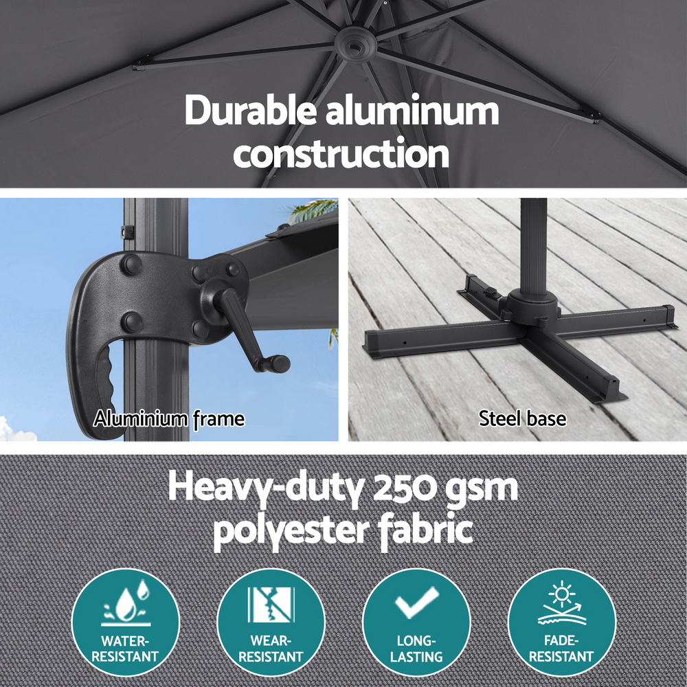 Instahut Outdoor Umbrella 3m Umbrellas Cantilever Stand Sun Roma 360 Degree view 6