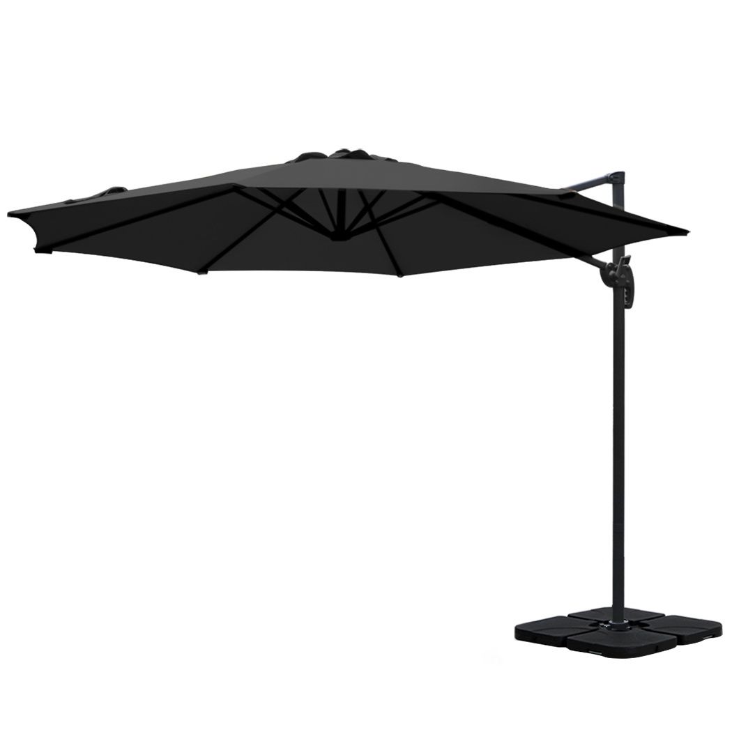 Instahut 3m Outdoor Umbrella w/Base Cantilever Beach Roma 360 Degree Tilt Black view 3
