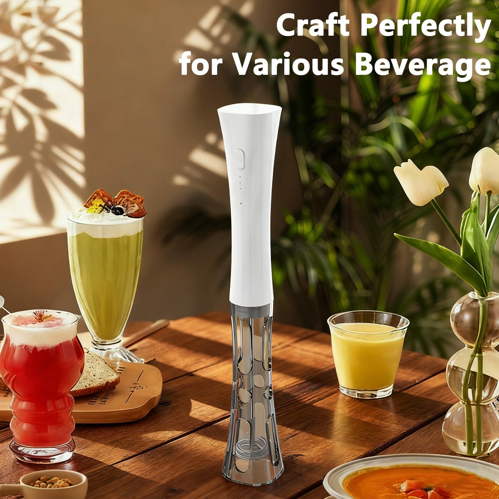 White Hands-Free Milk Frother – 2000mAh Rechargeable Coffee & Drink Mixer for view 3