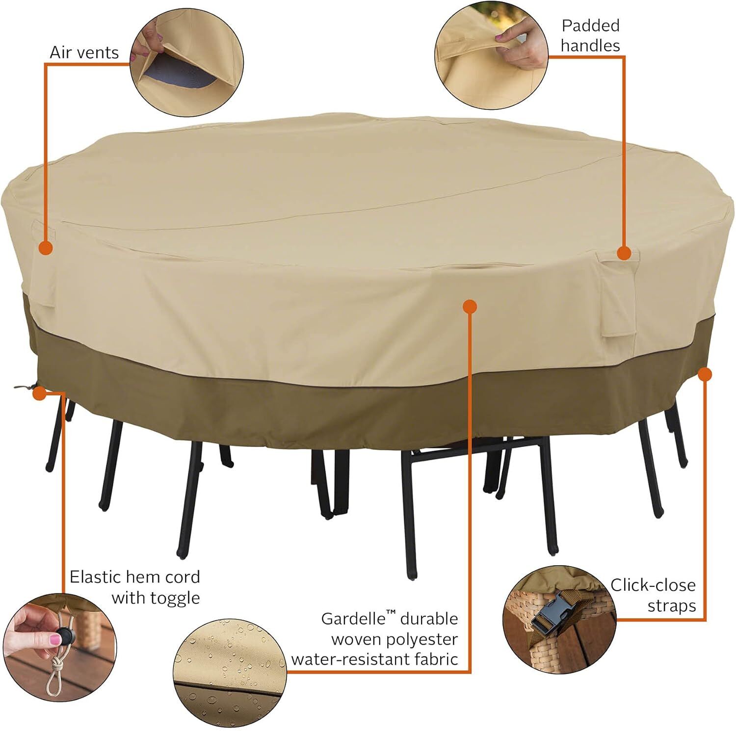 Round Patio Furniture Cover with Umbrella Hole: Waterproof 4-Season Protector view 3