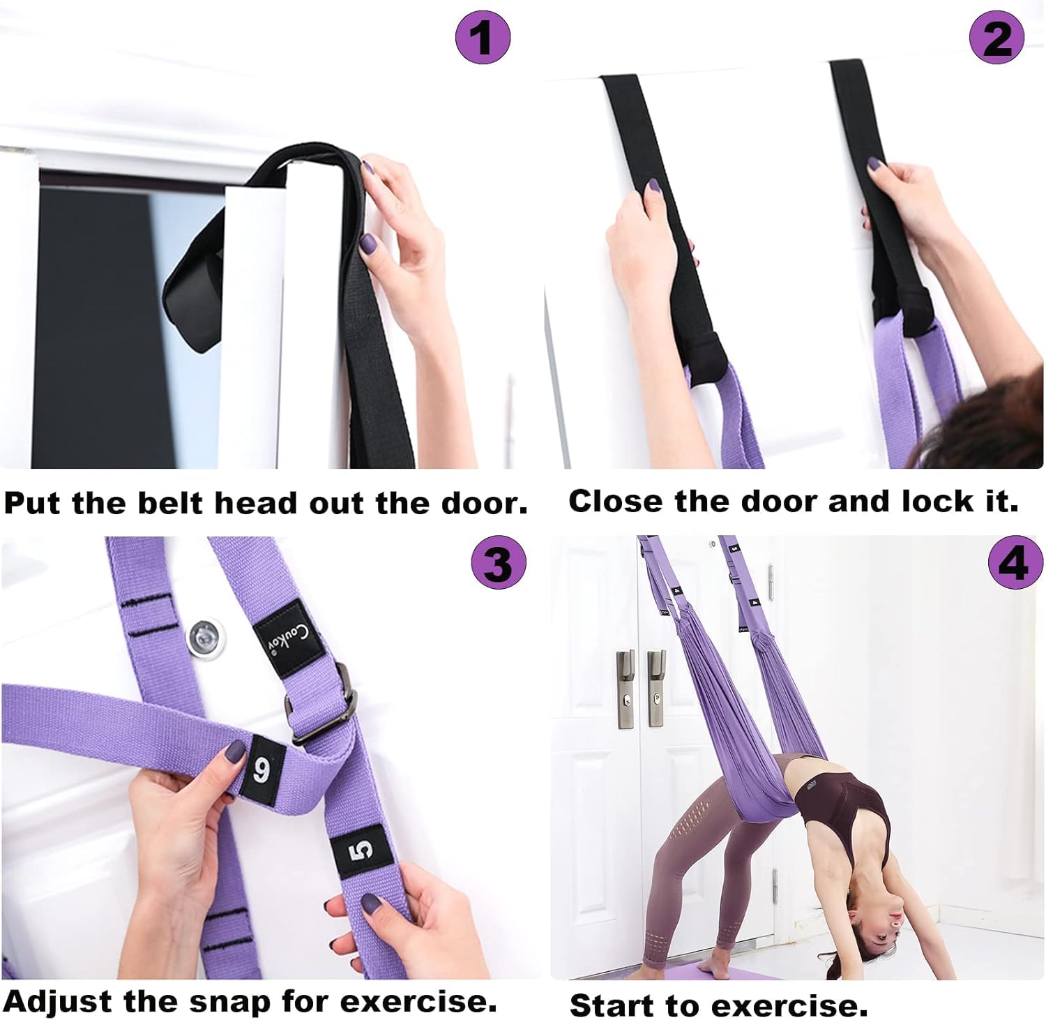 Door-Hanging Yoga Hammock for Backbend & Stretching – Adjustable Aerial Yoga view 2