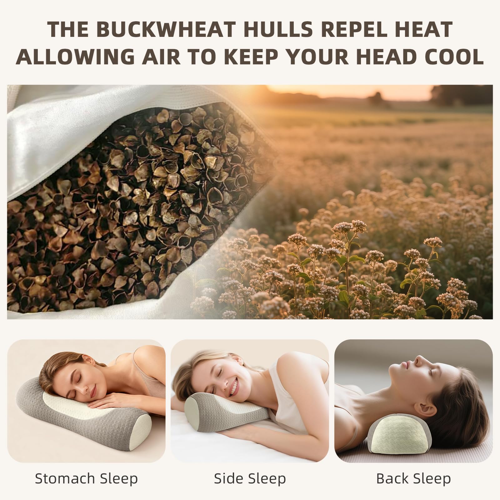 Organic Buckwheat Cervical Pillow – Ergonomic Neck Support for Side and Back view 5