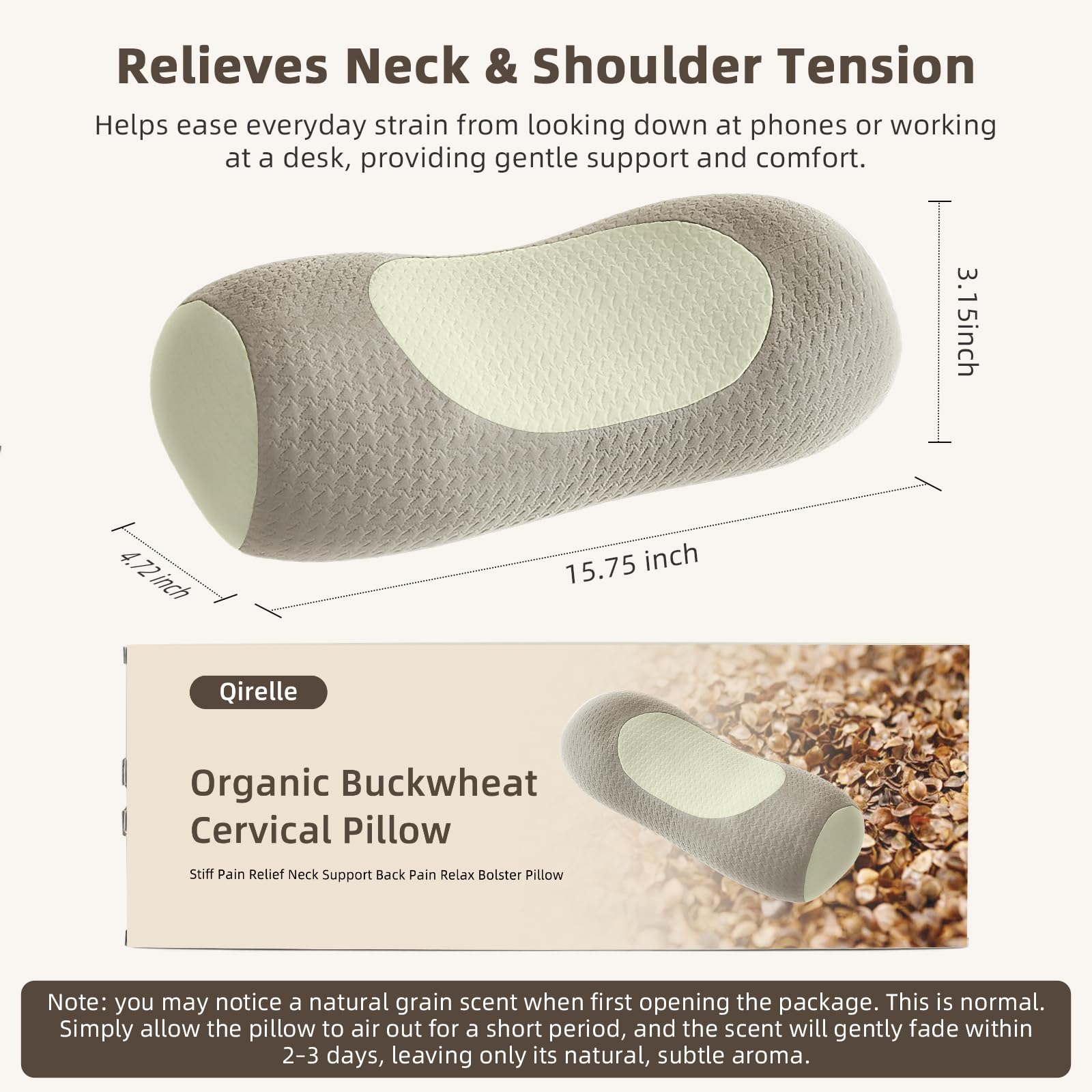 Organic Buckwheat Cervical Pillow – Ergonomic Neck Support for Side and Back view 7