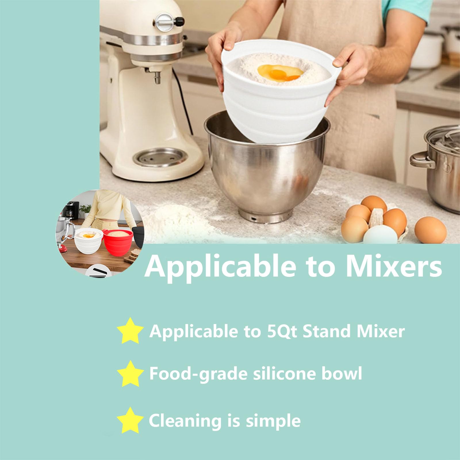 Silicone Bowl Liner for 4.5–5-Quart Stand Mixer – Food-Grade view 5