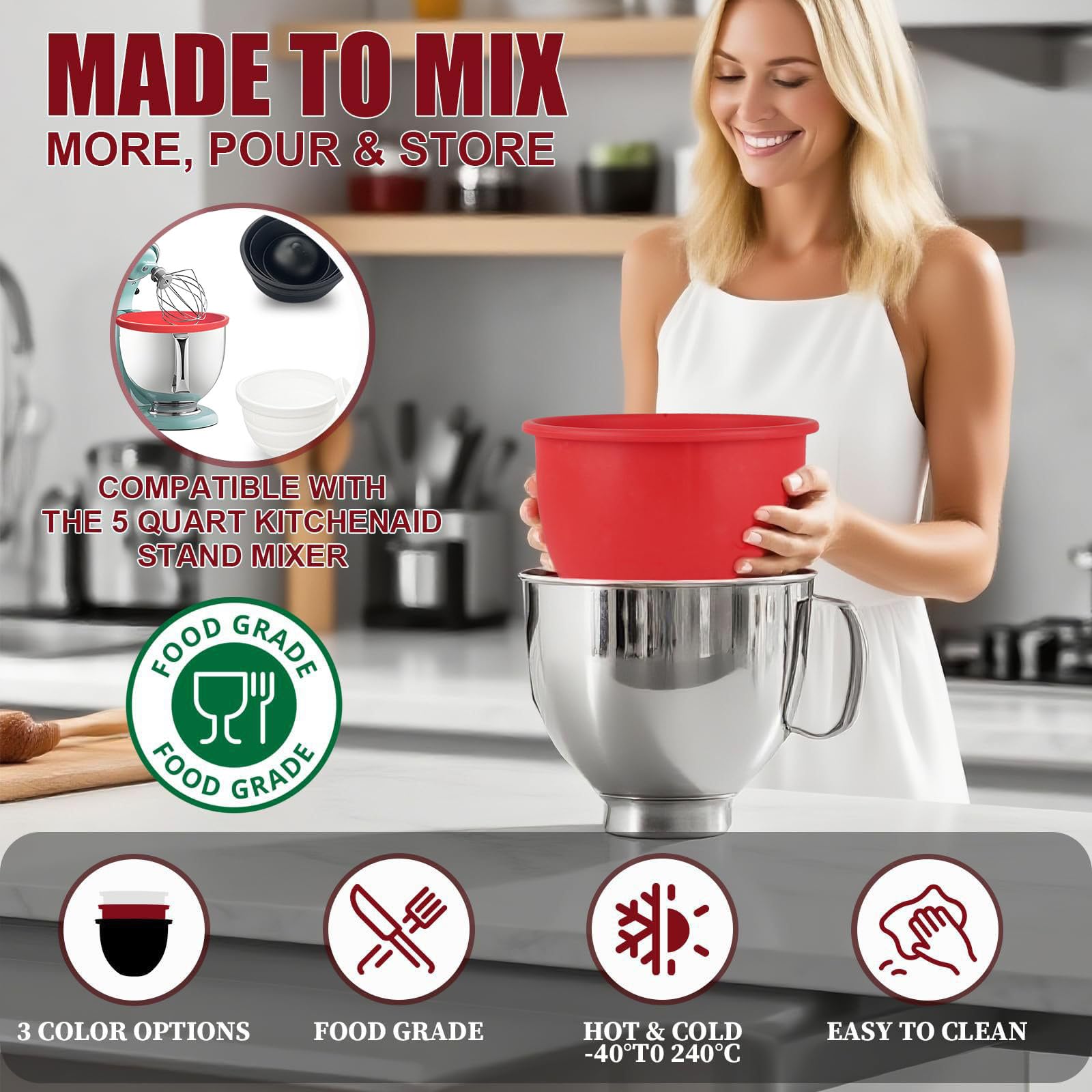 Silicone Bowl Liner for 4.5–5-Quart Stand Mixer – Food-Grade view 6
