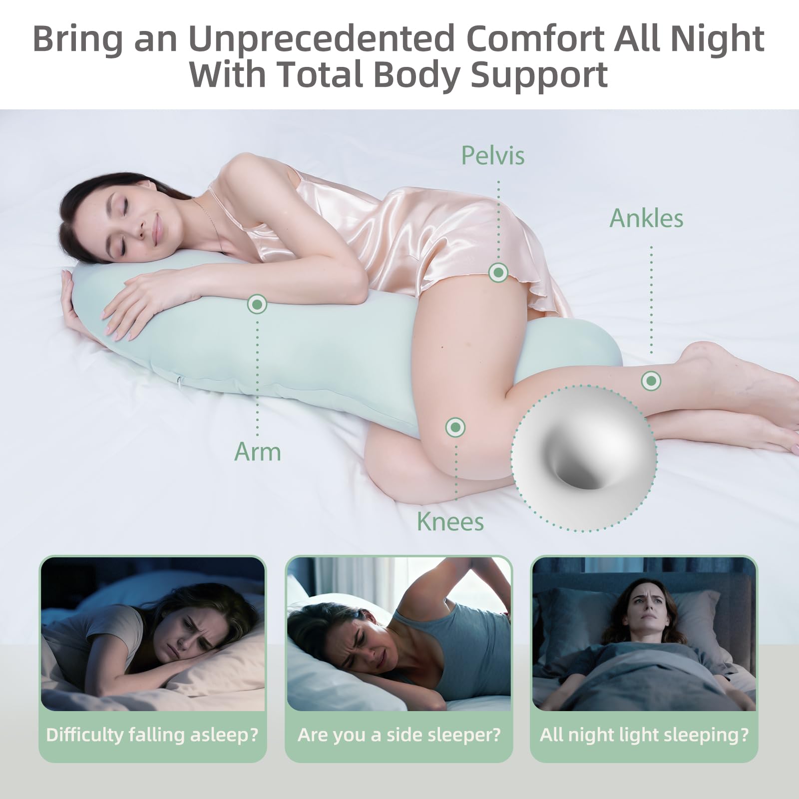 Pea Pod Shape Body Pillow for Adults – Full-Body Support Side Sleeper Pillow view 4