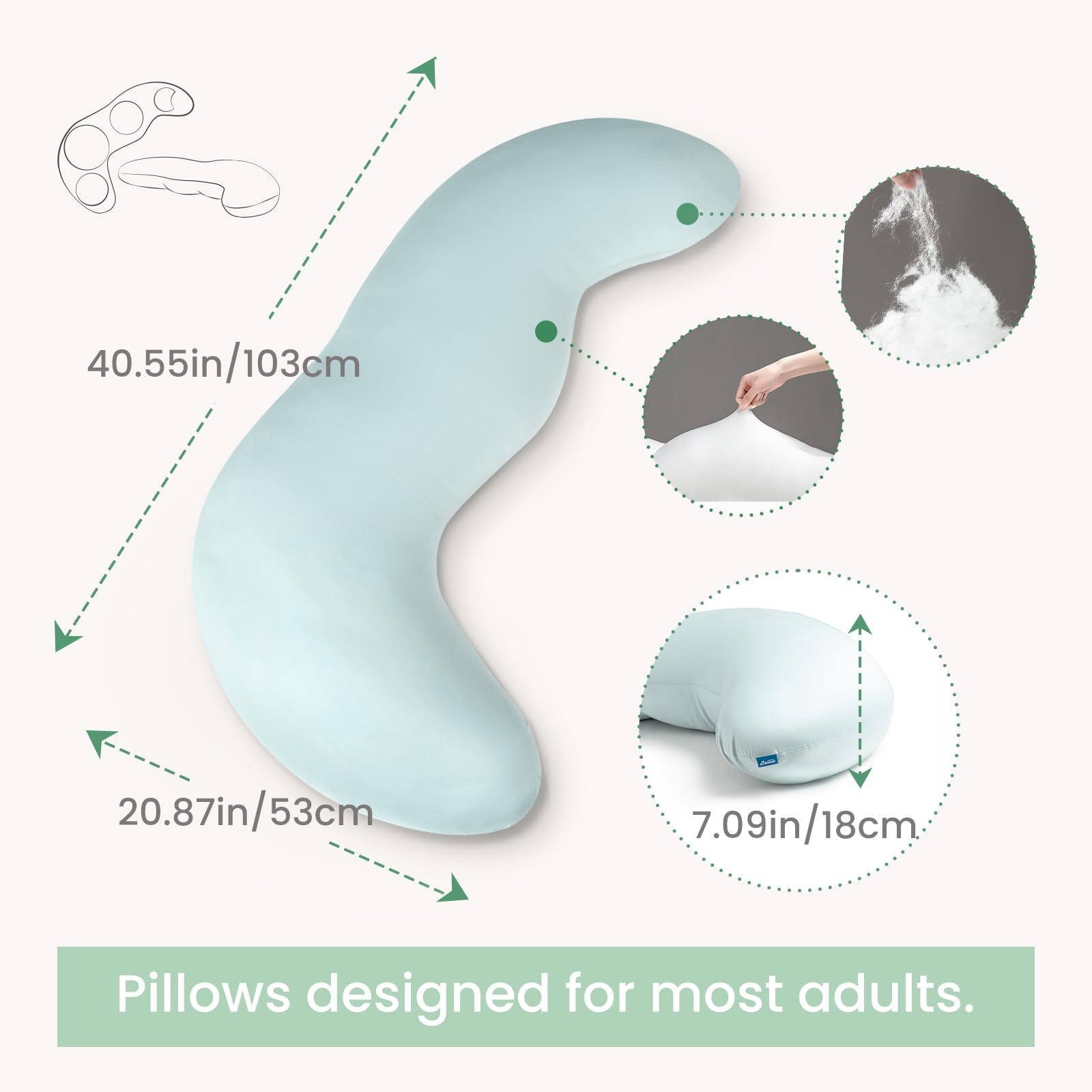Pea Pod Shape Body Pillow for Adults – Full-Body Support Side Sleeper Pillow view 6