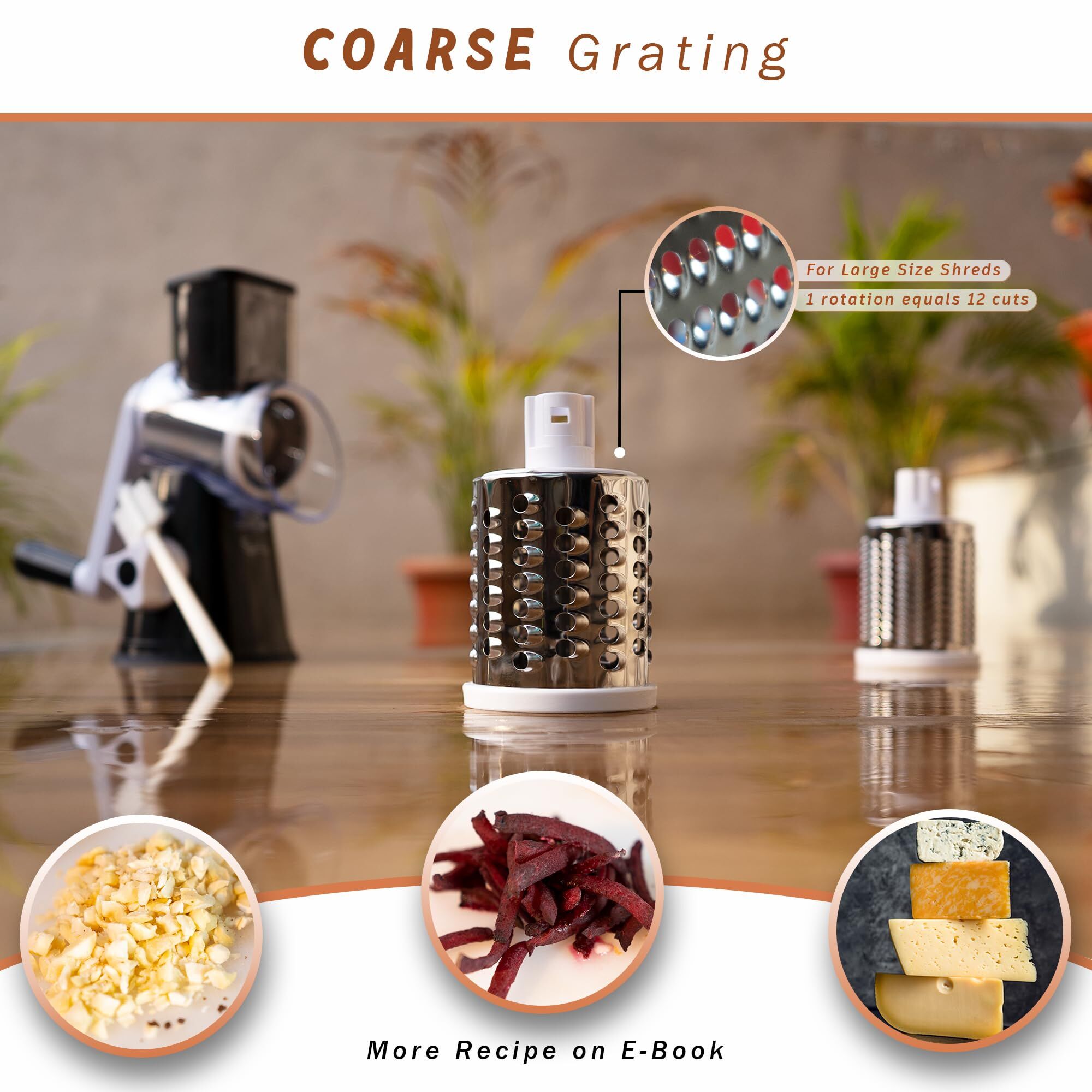 Manual Rotary Food Slicer & Grater with 3 Stainless Steel Drums – Suction Base view 3