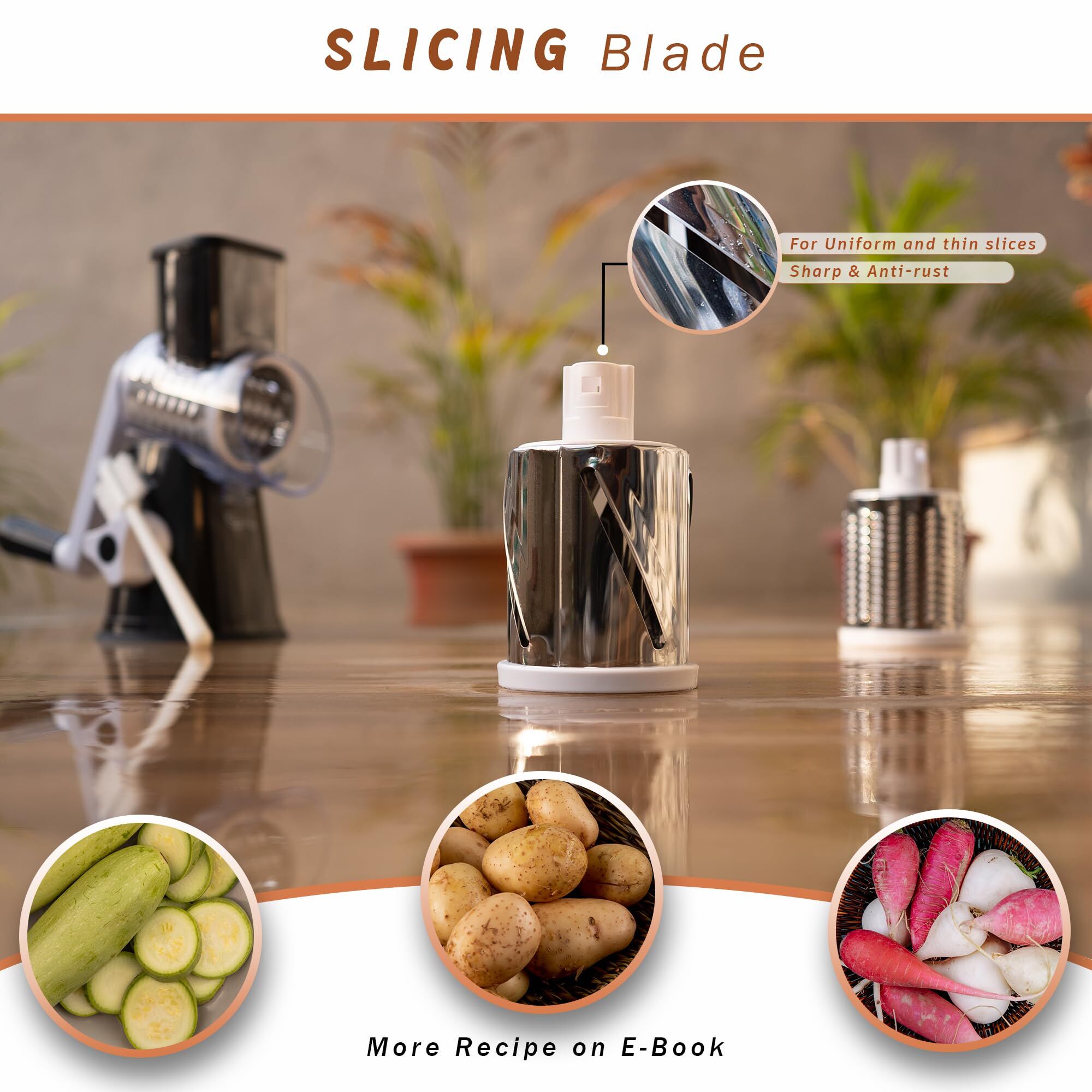 Manual Rotary Food Slicer & Grater with 3 Stainless Steel Drums – Suction Base view 4