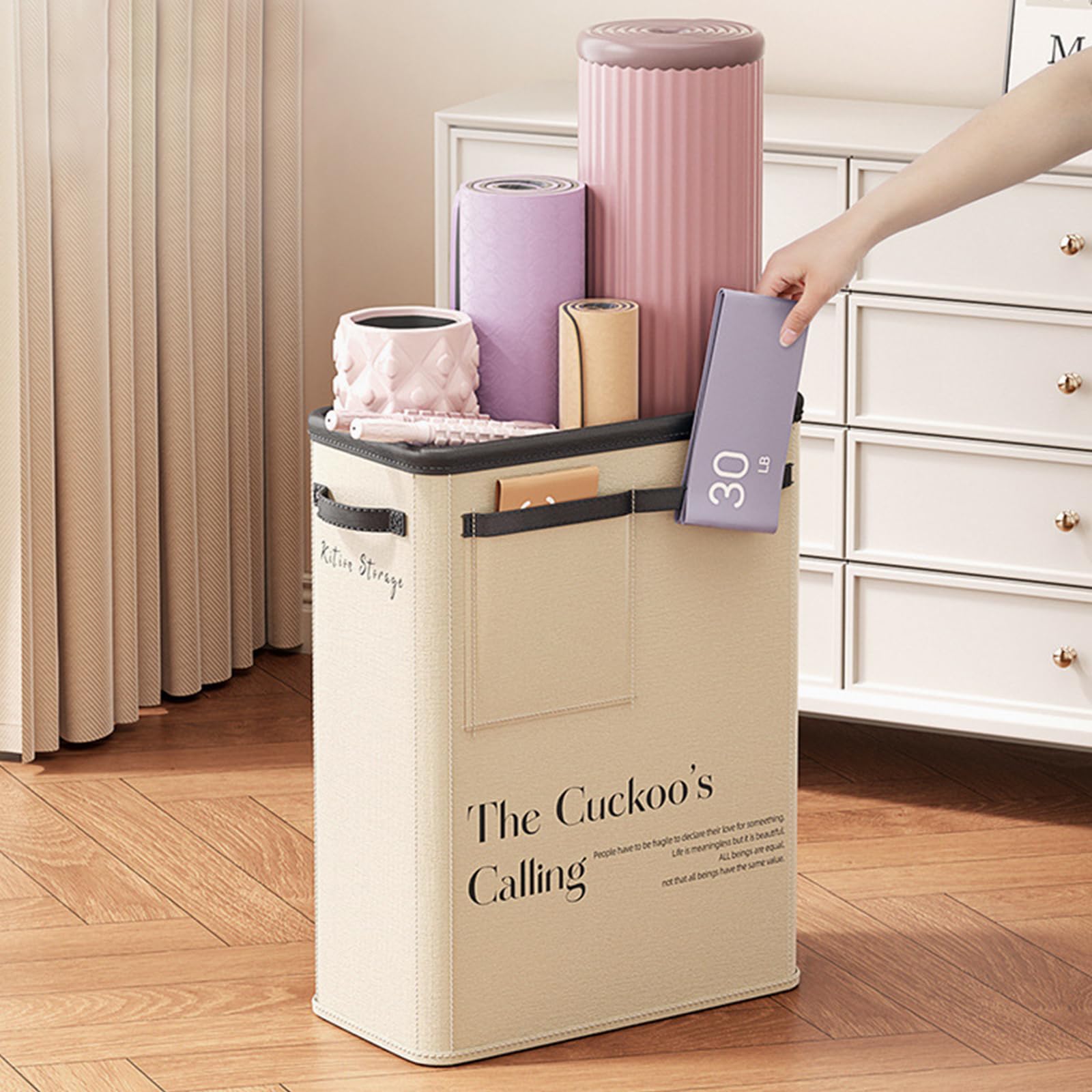 Large Capacity Foldable Yoga Mat Storage Basket – Waterproof Fabric Organizer view 7