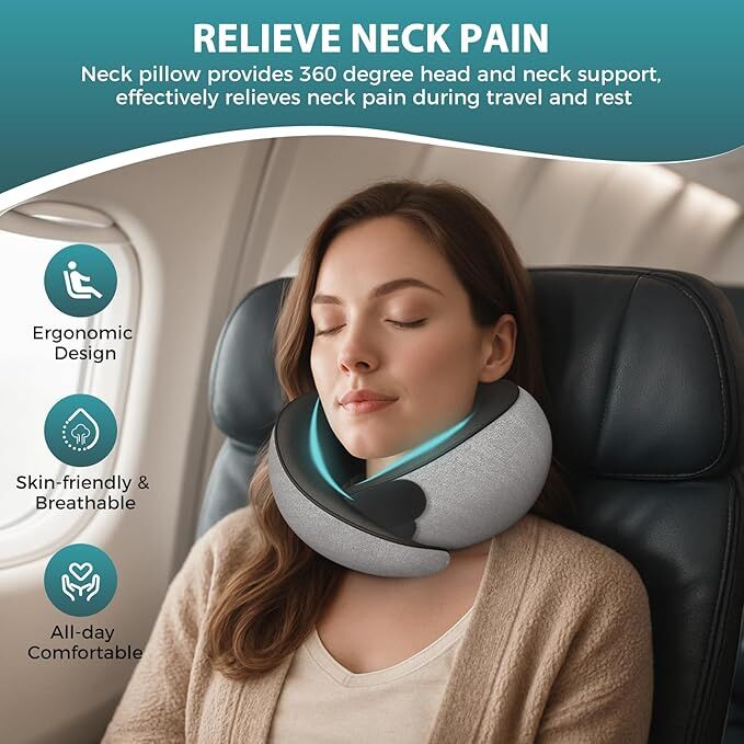 Travel Neck Pillows for Airplanes - 360° Ergonomic Memory Foam Travel Pillow view 3