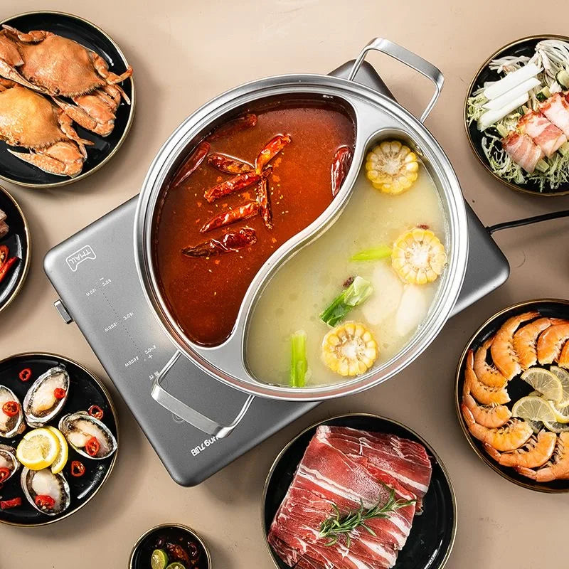32cm 316 Stainless Steel Twin Divided Hot Pot Silver view 2