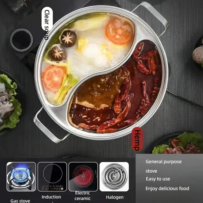 32cm 316 Stainless Steel Twin Divided Hot Pot Silver view 6
