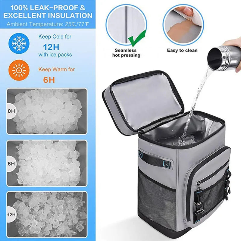 30L Camping Insulated Backpack Hot Cold Storage Gray view 3