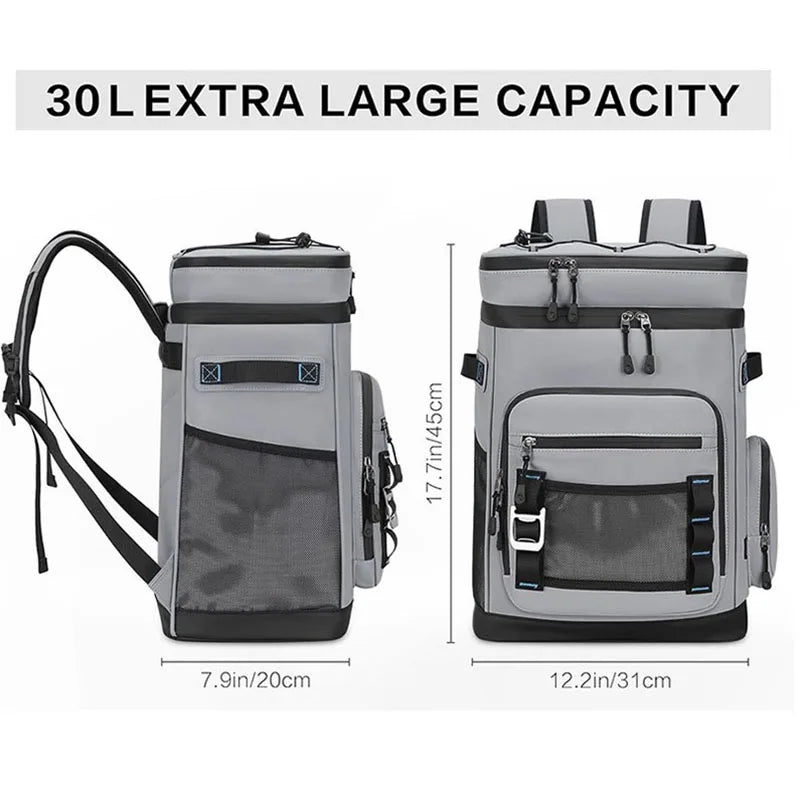 30L Camping Insulated Backpack Hot Cold Storage Gray view 6