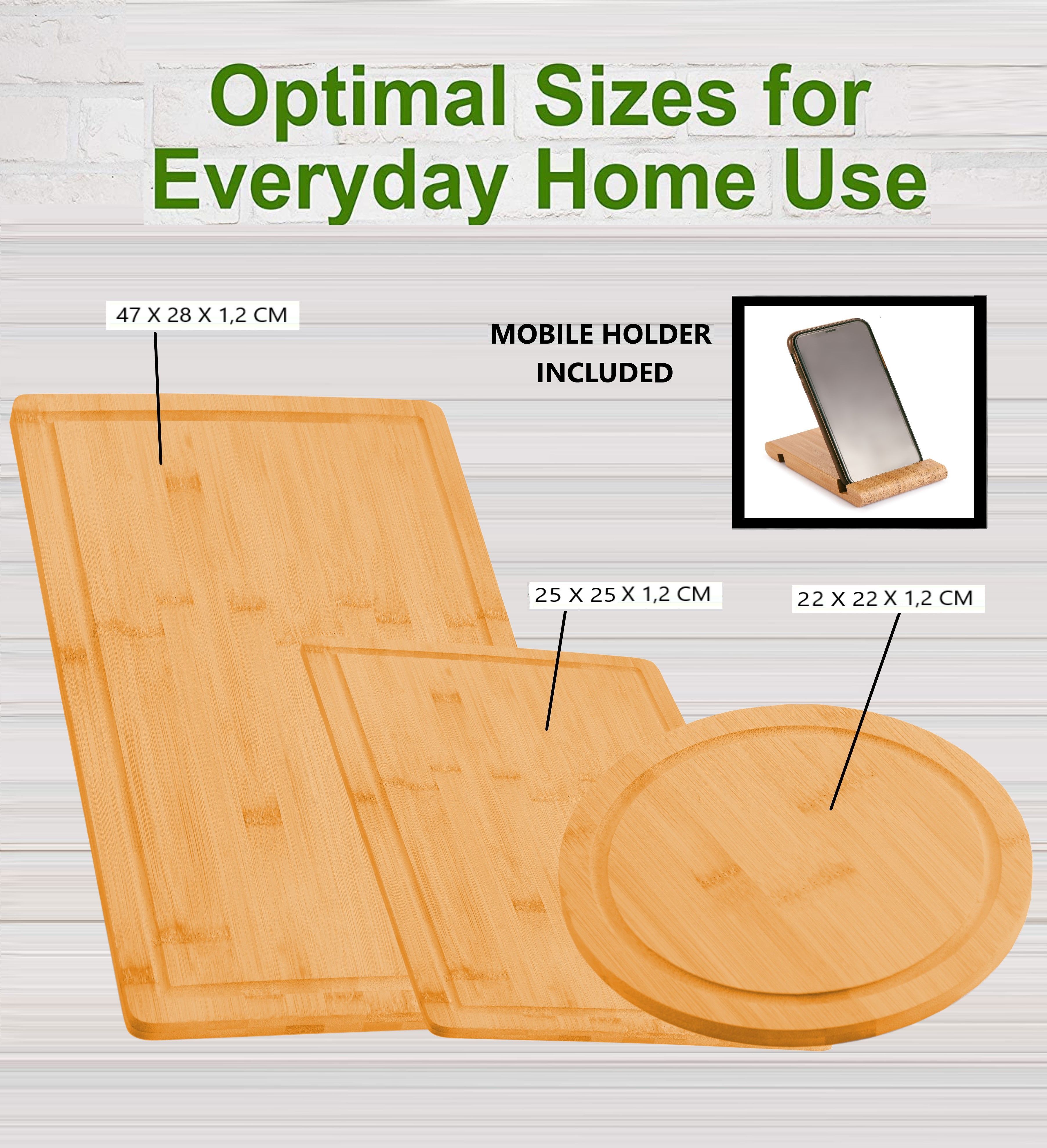 3 Pieces Bamboo Cutting Board with Juice Groove and Mobile Holder included for view 2