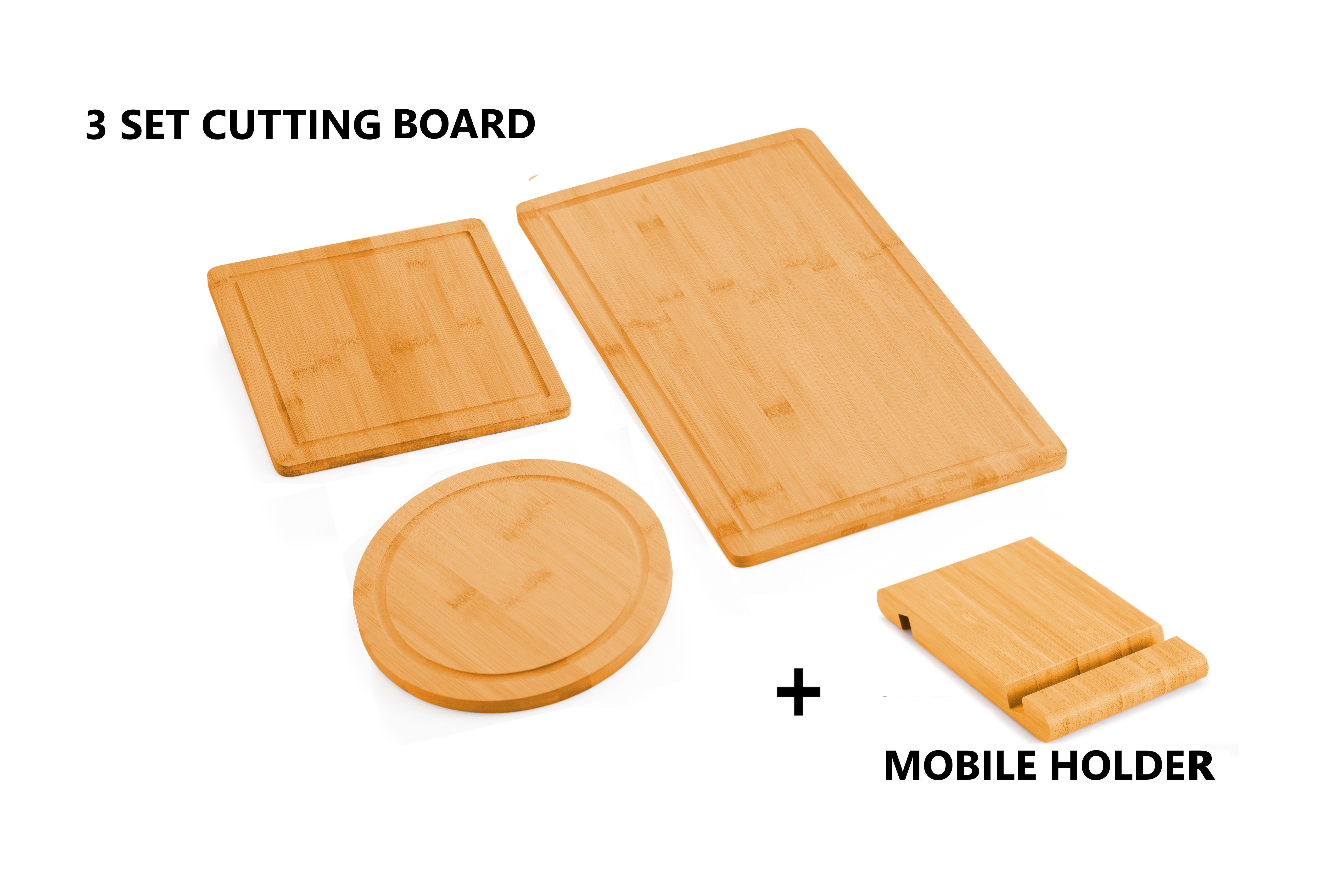 3 Pieces Bamboo Cutting Board with Juice Groove and Mobile Holder included for view 4