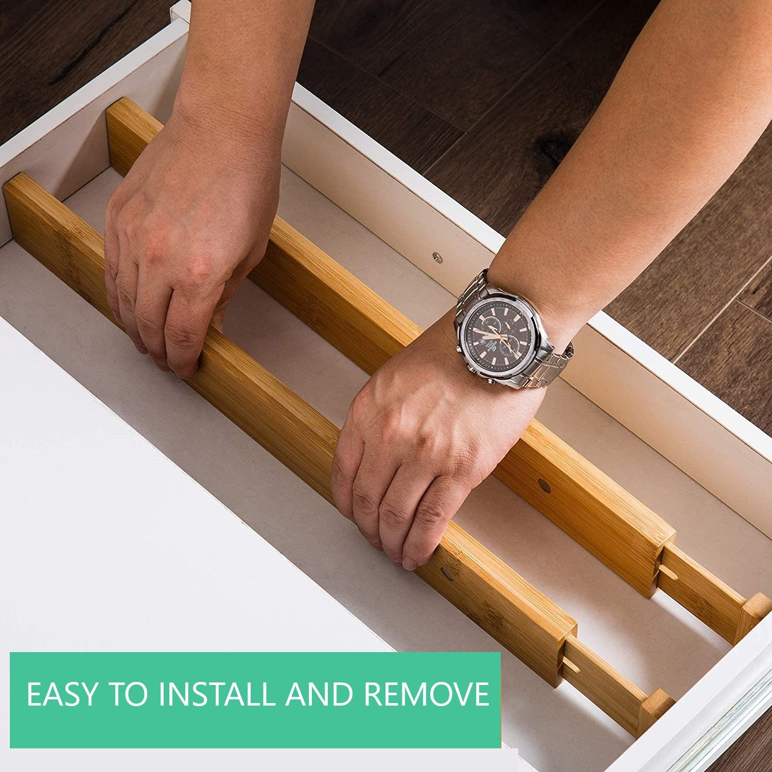 4 Pack Bamboo Adjustable Kitchen Drawer Dividers (Large, 44-55 cm) view 5