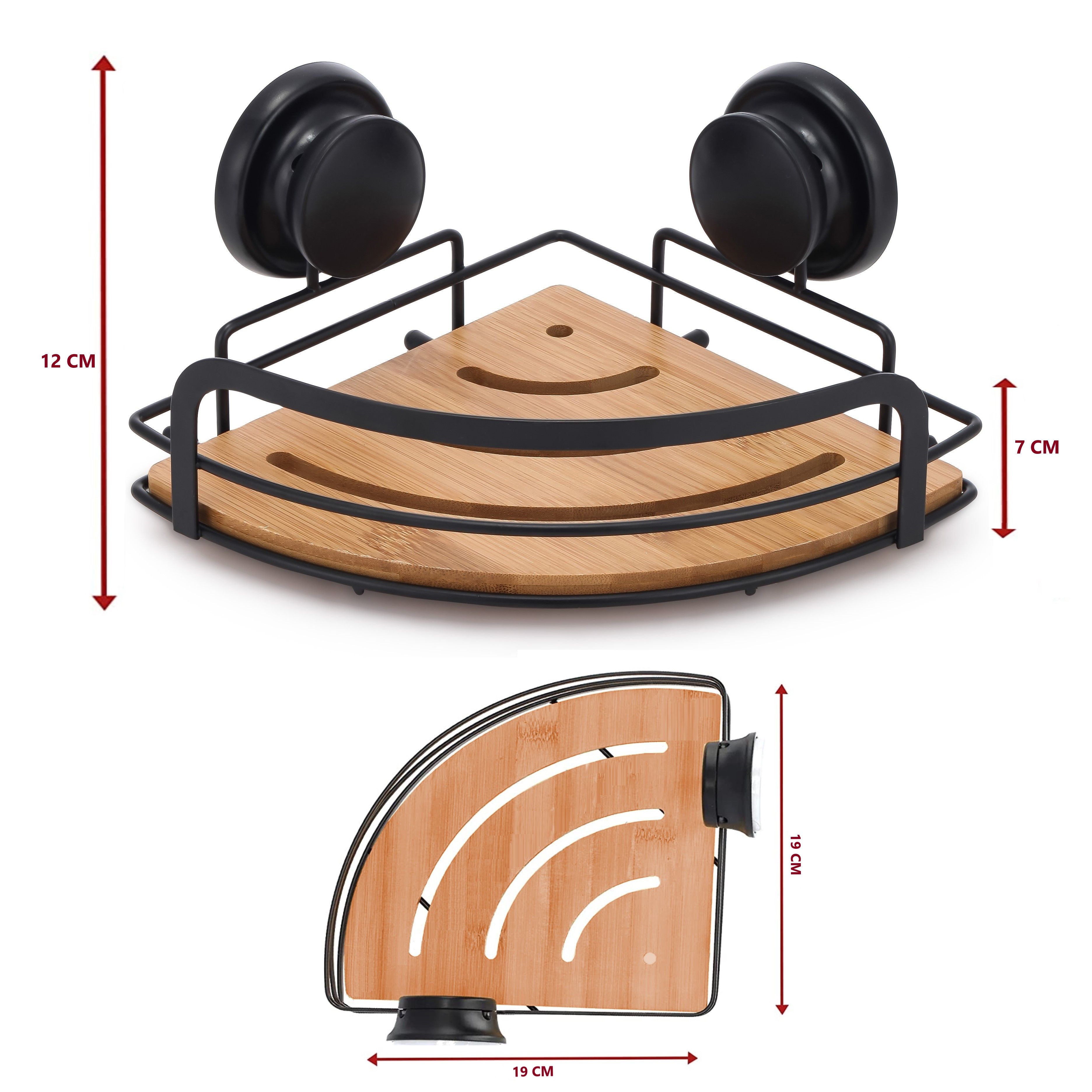 2 Pack Round Bamboo Corner Shower Caddy Shelf Basket Rack with Premium Vacuum view 8