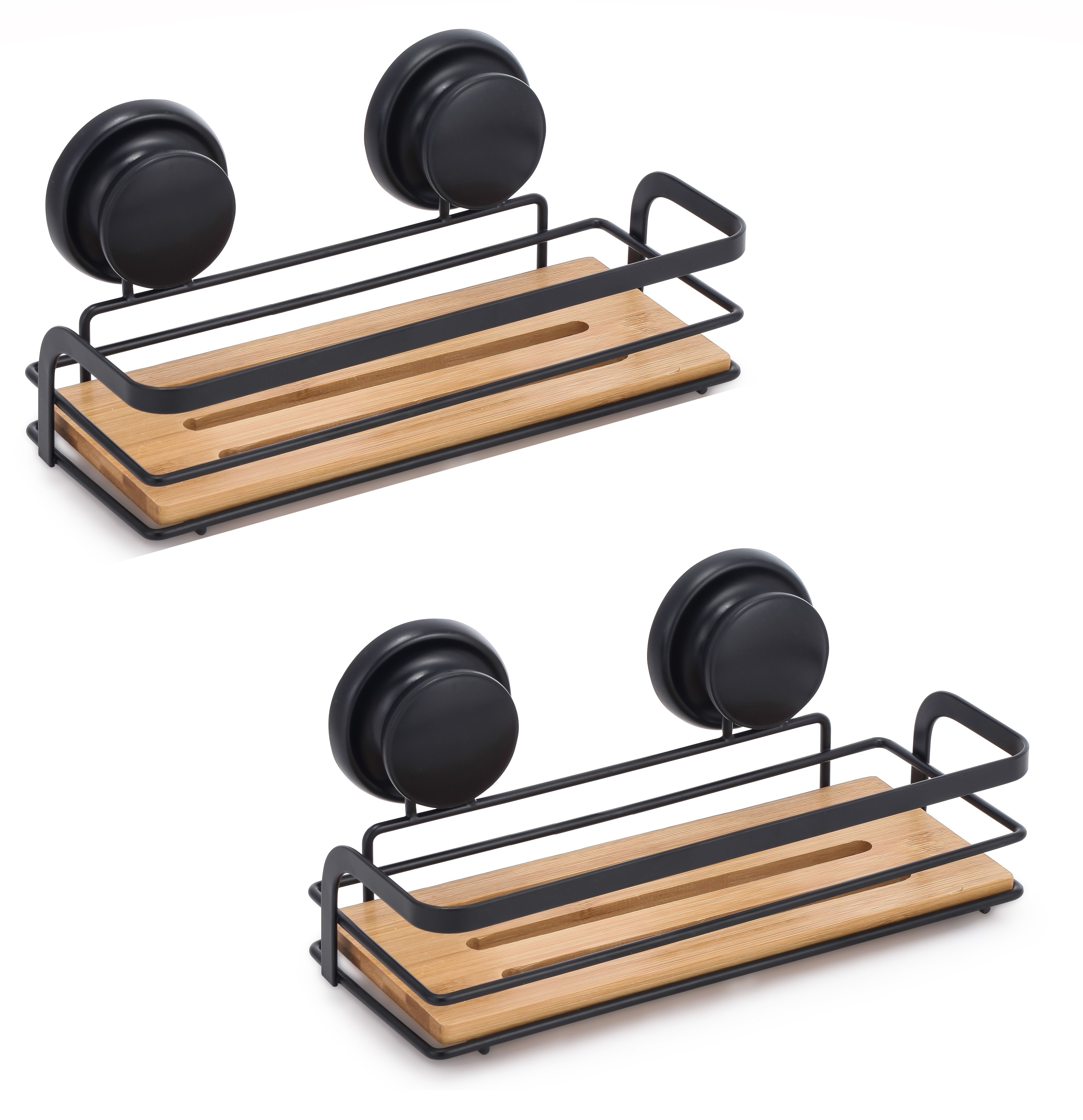 2 Pack Rectangular Bamboo Corner Shower Caddy Shelf Basket Rack with Premium