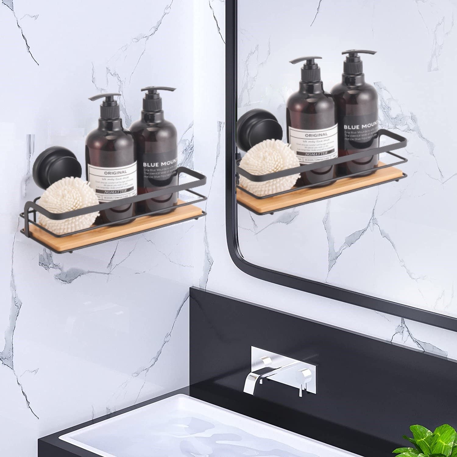 2 Pack Rectangular Bamboo Corner Shower Caddy Shelf Basket Rack with Premium view 2
