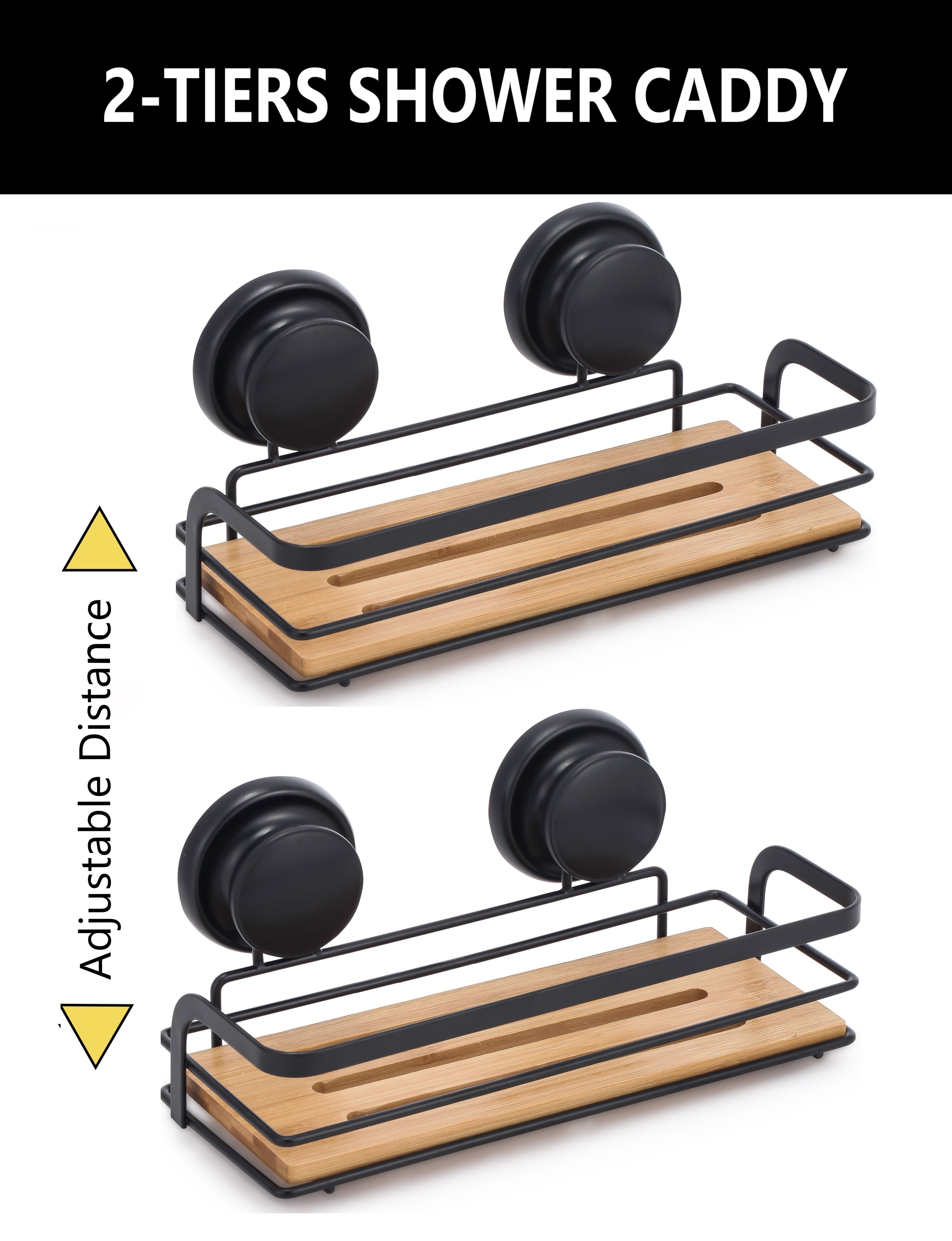 2 Pack Rectangular Bamboo Corner Shower Caddy Shelf Basket Rack with Premium view 4