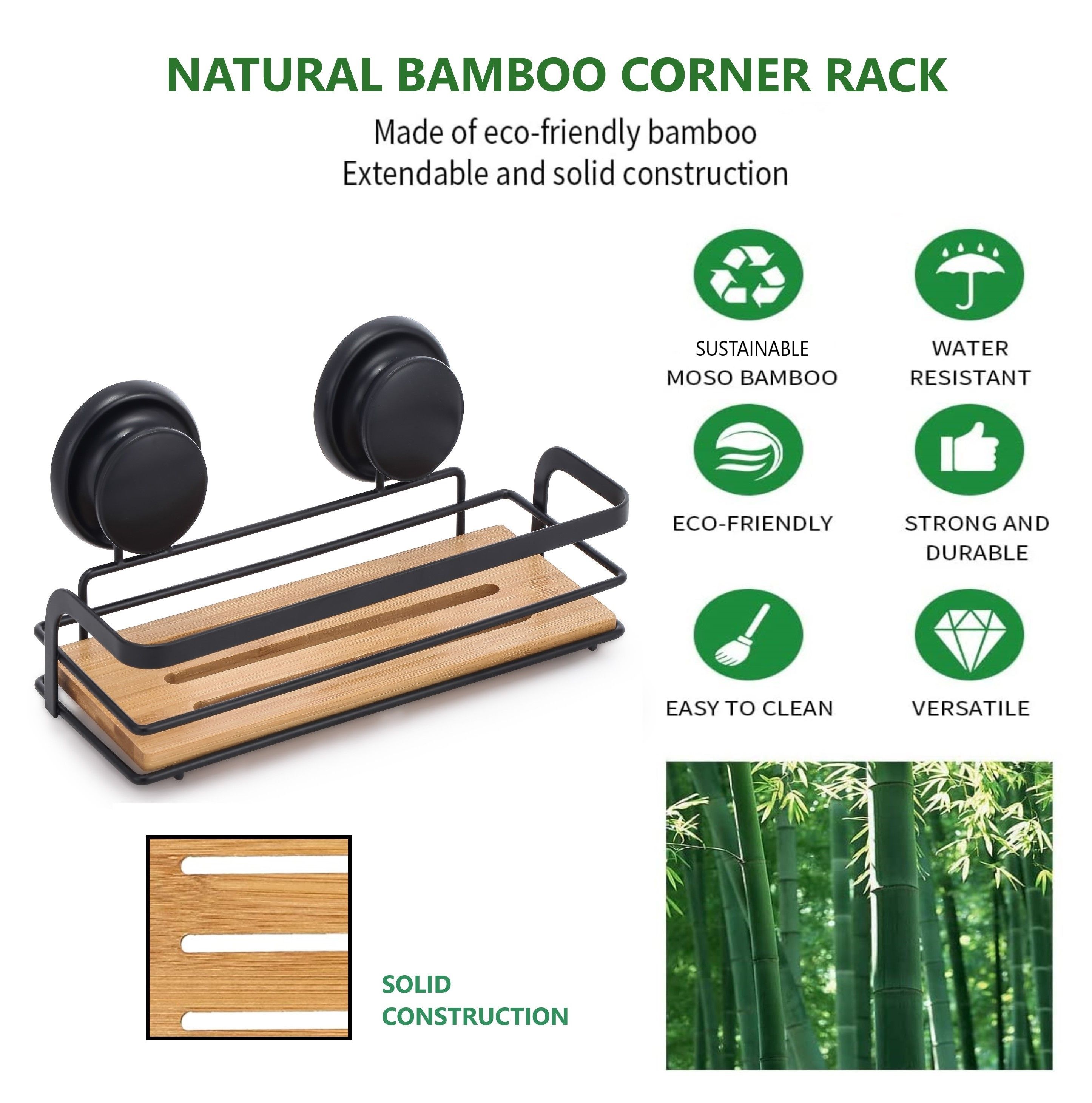 2 Pack Rectangular Bamboo Corner Shower Caddy Shelf Basket Rack with Premium view 7