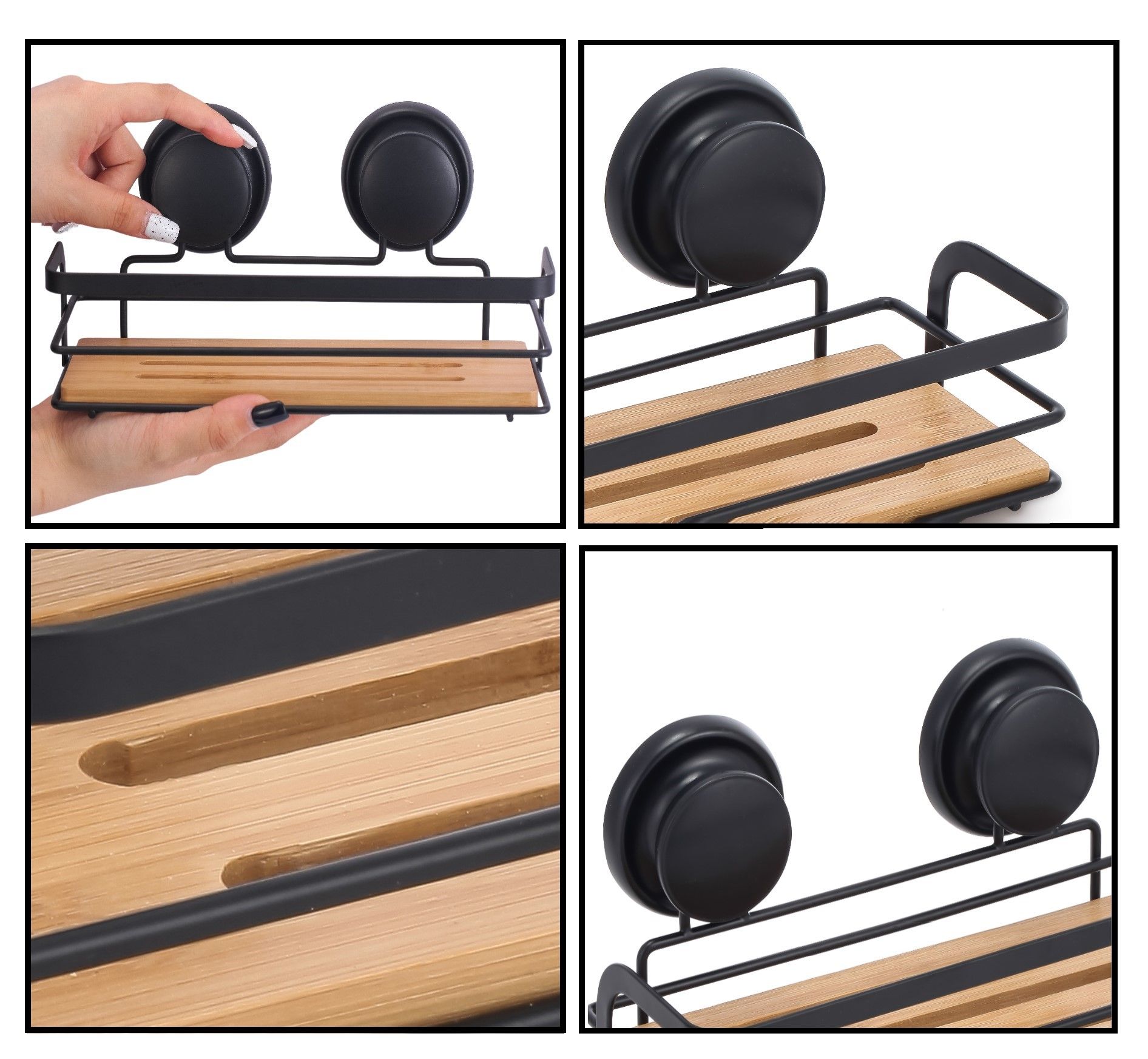 2 Pack Rectangular Bamboo Corner Shower Caddy Shelf Basket Rack with Premium view 8