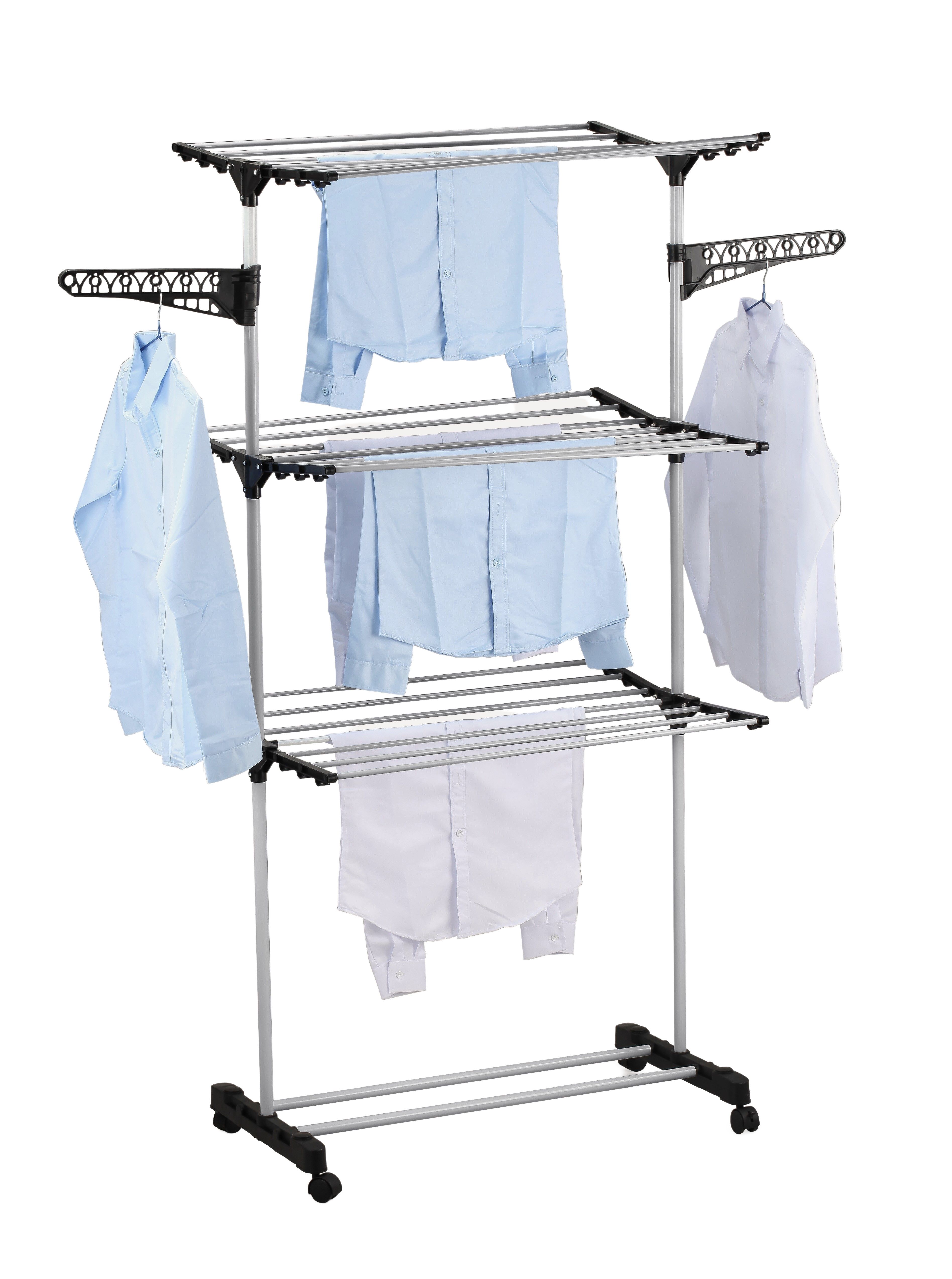 Folding 3 Tier Clothes Laundry Drying Rack with Stainless Steel Tubes for