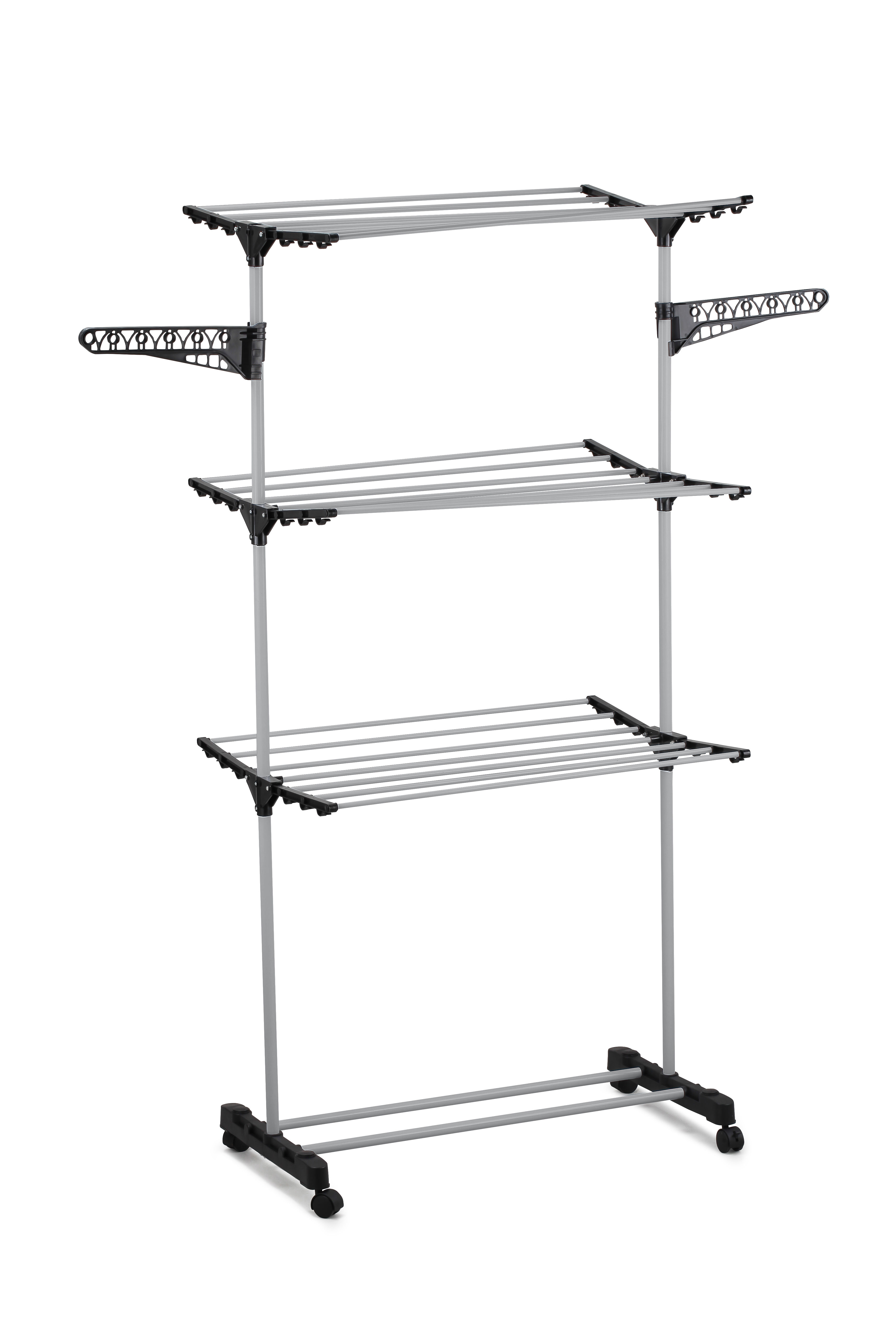 Folding 3 Tier Clothes Laundry Drying Rack with Stainless Steel Tubes for view 2